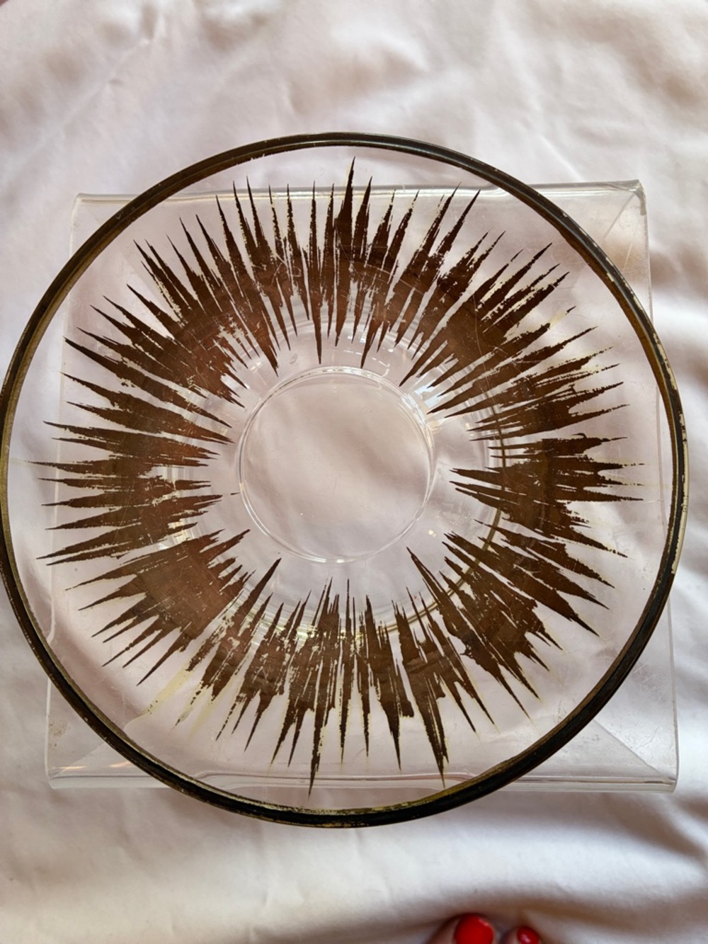 Dorothy Thorpe Atomic Tea Cup Saucer Decorative Glass Plate W/ Gold Burst Design
